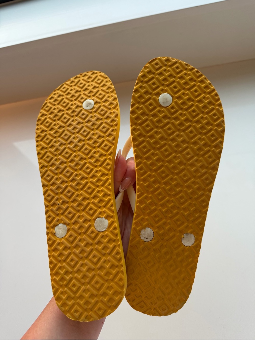 Tory Burch mustard yellow flip flops with white straps - Picture 4 of 5
